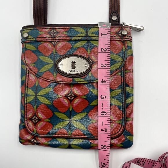 Fossil Key-Per Floral Coated Canvas Crossbody Purse + Wallet Wristlet Pink Black - Picture 9 of 11